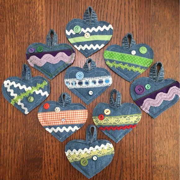Keychain Or Ornament Denim Heart - Picture 1 of 13